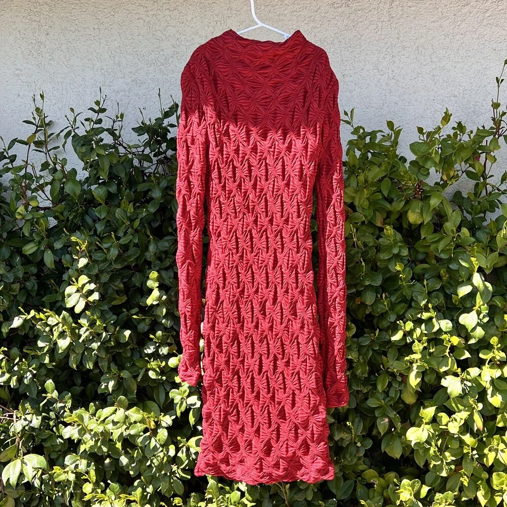 Maeve By Anthropologie Long-Sleeve Scrunch Mini Dress Wine Red XS fits M NWOT - Picture 6 of 8